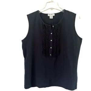 Eddie Bauer Sleeveless Ruffled Button-down Knit Top Size Large Black